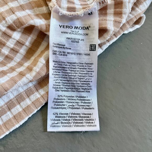 Vero Moda Short Sleeve Striped Yellow White Shirt XS - Picture 6 of 7